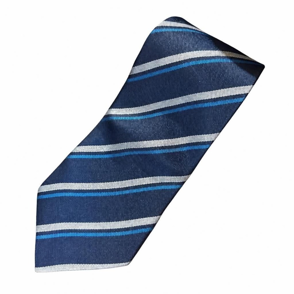 Mens Navy Blue Silver Teal Diagonal Stripe Woven Necktie Business Prep